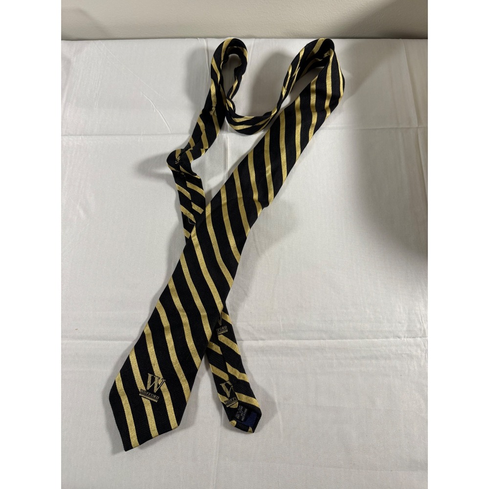 Crable Neckwear Wofford College Silk Tie Black Gold Striped NCAA Terriers Logo